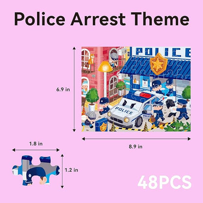 Dotimo 4-in-1 Vehicle Puzzles for Toddlers 3-5 – Fire Truck, Police Car, Ambulance & Cement Mixer Puzzles, 24/30/35/48 Piece Educational Games with Storage Box