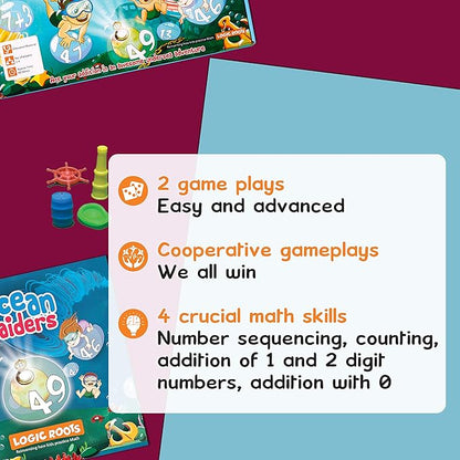 Ocean Raiders Number Sequencing & Addition Game - Fun Math Board Game and STEM Toy for 5-7 Year Olds, Perfect Educational Gift for Kids (Boys & Girls), Home Schoolers, Kindergarten & Up