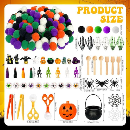 243 Pcs Halloween Sensory Bin Filler Sensory Bin Items Fine Motor Tools Counting Sorting 150 Pom Pom 75 Resin Pumpkin Witch Hat Skeleton Hand Ghost for Halloween Sorting Counting Training