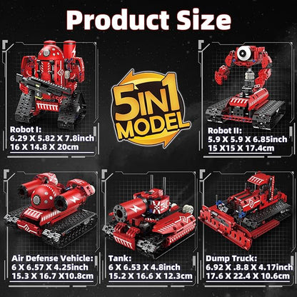 STEM Robot Toys for Kids Ages 8-14, 5-in-1 Remote Control and APP Programmable Robot Toys - 495 Pcs DIY Building Science Educational Kit, Building Block Birthday Present for Teen Boys Girls
