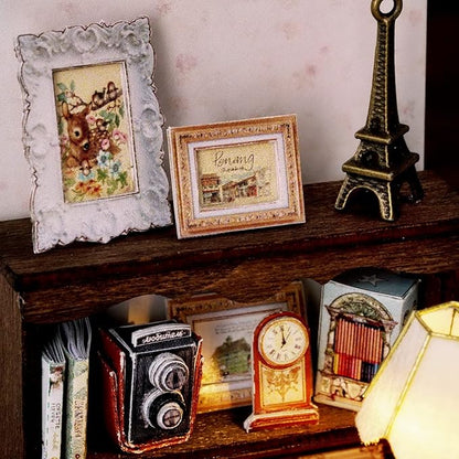 CUTEROOM DIY Doll Room Miniature Furniture Wooden House Kit - Wooden Dolls House Kit with Dust Cover & LED Light and Accessories - QT Series Dollhouse (QT031)