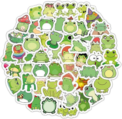 BulbaCraft Kawaii Frogs Stickers Set, 50 Pcs Green & White Vinyl Decals for Kids, Waterproof, Scratch Resistant, Indoor Usage, Single Use, Water Bottle, Laptop, Scrapbook, Journal, Frog Theme