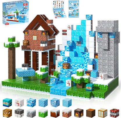 Magnetic Blocks - 100PCS Magnetic Building Blocks Glacier Castle, STEM Montessori Sensory Toys for Toddlers Kids Boys Girls Ages 3 4 5 6 7 8 9 10 Holiday Easter Birthday Gifts