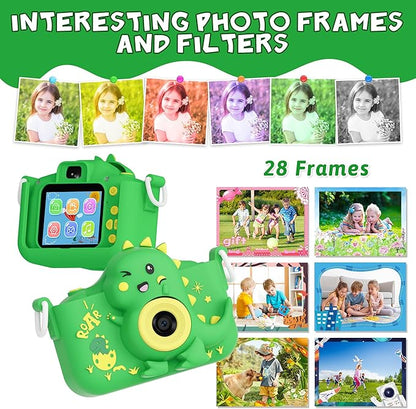 Contixo KC3A Kids Digital Camera - 1080P Toddler Camera with Selfie Mode, Games, Sound Recording, 8X Zoom, 32GB SD Card, USB-C Rechargeable Educational Toy for Boys Girls Ages 3-8, Green