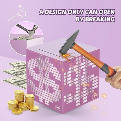 Primo Lines Piggy Bank for Adults Must Break to Open, with Savings Counter & Goal Tracker, Unbreakable Stainless Steel Money Box for 10K Challenge $3000 $5000, Kakeibo (4.72 Inch)