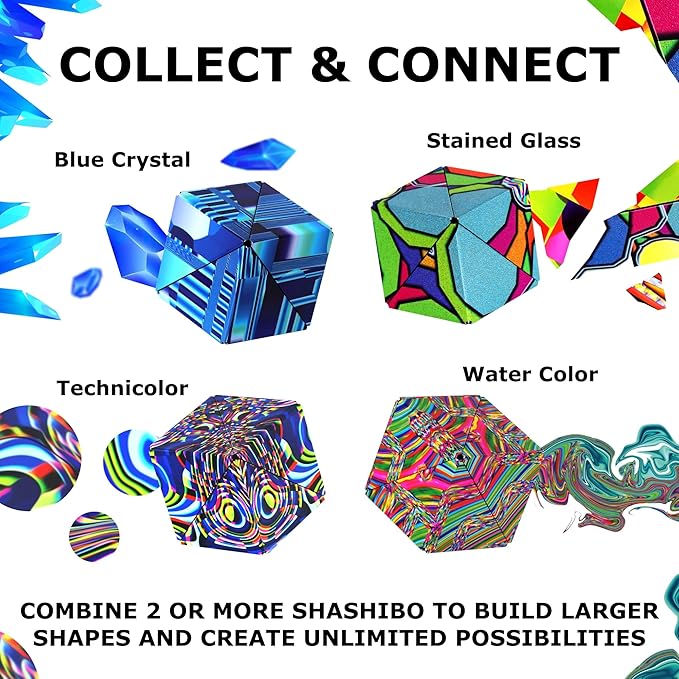 SHASHIBO Shape Shifting Box - Award-Winning Fidget Toy w/ 36 Rare Earth Magnets - Fidget Cube Transforms Into Over 70 Shapes, Sensory Toy Gift for Kids, Teens, and Adults (Water Color)