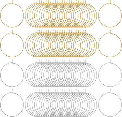 Pndeyo 300pcs Hypoallergenic Earring Beading Hoops, Round Hoop Earrings Findings, Open Earring Wire Ring Accessories for Jewelry Making- Silver & Gold