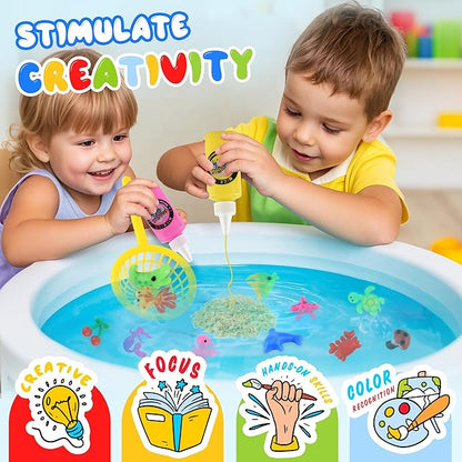 Magic Water Elf Toy Kit, Waters Pets, Aqua Water Gel with 20 Magic Gels and 20 Shape Molds, DIY Squishy Maker Kit, Kids Summer Crafts，Make Your Own Squishies Toys Crafts for Boys & Girls