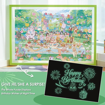 MOMIBOOK 1000 Piece Puzzle for Adults Jigsaw Puzzles of Birthday Movement, Glow in The Dark Luminous Painting Image Challenging Hard Impossible Puzzle Unique Funny Party Christmas Birthday Gifts