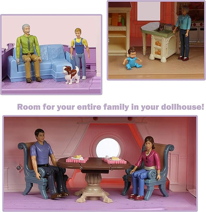 Beverly Hills Doll Collection Sweet Lil Family Friends Figures - New Addition Set of 9 Dollhouse People - Grandma, Grandpa, Mom, Dad, Sister, Brother, Toddler, Baby and Dog