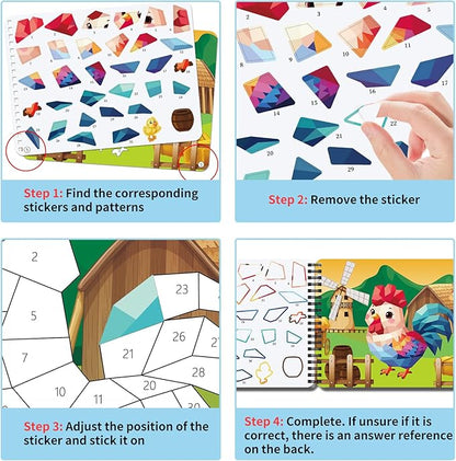 Sticker Paint Books for Kids Ages 4-8,Animals Designs Paint by Stickers,Party Birthday Stickers for Kids Boys Girl