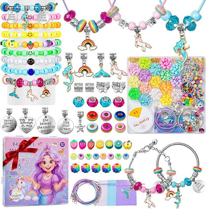 Taybonds Bracelet Making Kit for Girls Ages 4-12, 2200+ Beads Jewelry Craft Set with Charms, Unicorn Mermaid Pendants, Alphabet Beads, DIY Necklace Bracelet Kit Gift for Kids