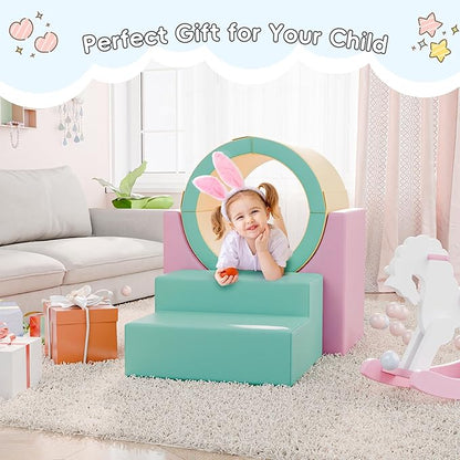 TOLEAD Tunnel/Ramps Foam Climber, Climb & Crawl Foam Activity Play Set for Toddlers and Kids, Safe Indoor Crawling Gym Equipment for,Infant,Baby Waterproof Easy to Clean (Pink)