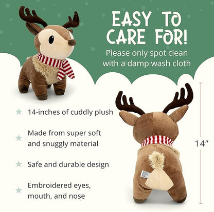 Plush Reindeer Stuffed Animal - Holiday Deer Characters with Antlers Toy - Christmas Decor Animals - Medium Plushie Toys - Ralphie, 14"