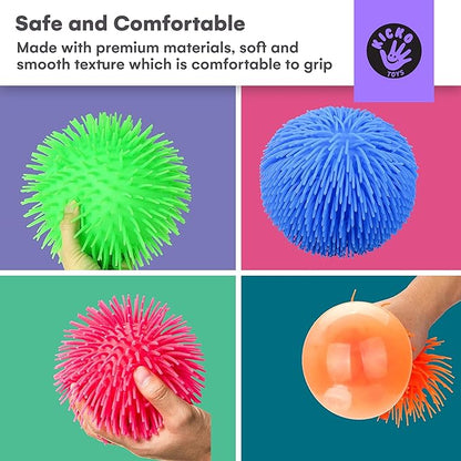 Kicko Puffer Balls - Assorted Colors, Spiky Balls for Kids, Sensory Game, Stress Relief - 5.5'' - 6 Pack