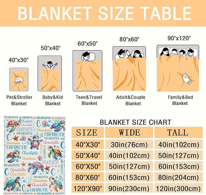 Personalized Baby Blanket for Girls Boys Kids Sea Turtle Custom Baby Blanket with Name Throw Birthday Gift for Toddlers Infants Shower Newborns Nursery Stroller Crib Bed Decor
