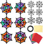Qyeahkj 36 Set Halloween Spider Web Suncatchers Crafts Kids DIY Hanging Spider Web Tissue Paper Crafts Kit Window Art Ornaments Decor for Halloween School Home Activity Art Project Party Favor Gift