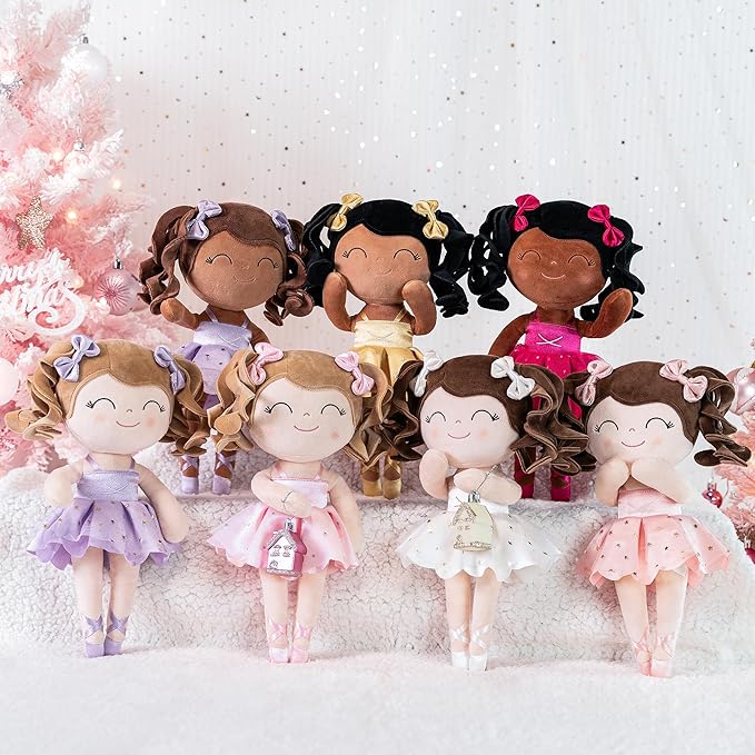 Gloveleya Baby Dolls Soft Snuggly Curly Hair Ballerina Doll First Baby Girl Gifts Plush Ballet Doll with Lace Mesh Dress Purple 14inches Ballerina Series