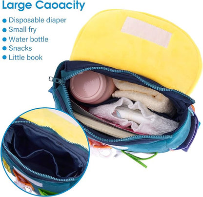 Busy Board - Toddler Backpack with Buckles and Learning Activity Toys - Develop Fine Motor Skills and Basic Life Skills - Learn to Tie Shoes - Children's Travel Toy