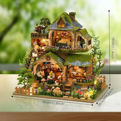 Foyucool Miniature House Kit, Mini House Building Kit with Light, Dollhouse Kits for for Adult to Building, Forest Adventure