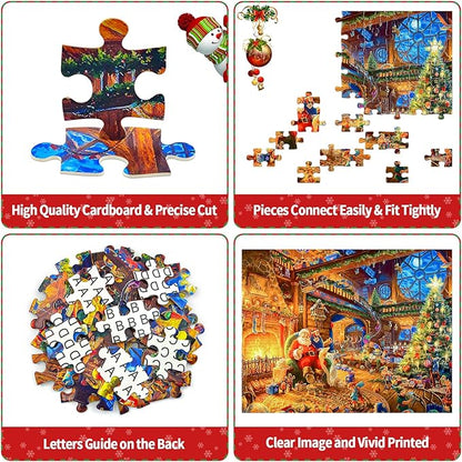 Christmas Puzzle 100 Piece Puzzles for Kids, 100 Piece Puzzle Santa Claus Puzzle 100 Pieces Puzzles for Adults Christmas Puzzle Santa's House for Kids Ages 6-10 Brain Teaser