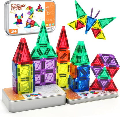 CS COSDDI 42PCS Magnetic Travel Toddler Set with Iron Storage Box, Mini Magnetic Blocks Kids Toys, Portable Magnetic Blocks Building Kids Toys for 3-5 Year Olds Boys Girls Birthday Gift
