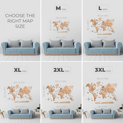 Enjoy The Wood 3D Wood World Map LED 3.0 Wall Art Modern Home Decor Gifts LED Lighting Wall Decor Housewarming Gift (Light)