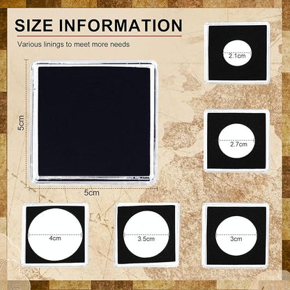 Vicenpal 50 Pcs Silver Dollar Coin Holder Clear Coin Capsules with Foam Gasket Acrylic Organizer Morgan Dollar Collection Case Display Box Plastic Storage Protectors 20/25/30/35/40mm