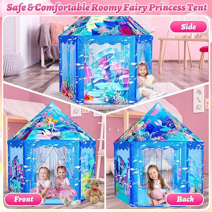 Princess Mermaid Kids Play Tent - Large Playhouse for 3-12 Year Old Girls, Indoor Outdoor Castle Toy for Toddlers, 55'' x 53'' (DxH)