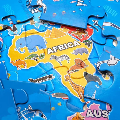 Jumbo Floor Puzzle for Kids,World Map Jigsaw Geography Puzzles,48 Piece Globe Atlas Puzzle with Continents,United States Puzzle for Ages 3-5,Preschool Learning Toys Gift for 4-8 Years Old