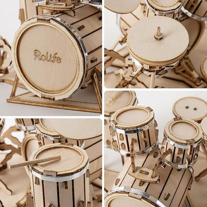 Rolife 3D Wooden Puzzles for Adults Drum kit Musical Instrument Model(TG409)