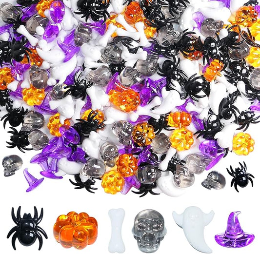 Halloween Sensory Bin Filler,300 Pcs Mini Acrylic Pumpkin Ghost Skull Gems Vase Fillers for Halloween Centerpieces Table Decorations,Table Scatters,Preschool Counting and Craft