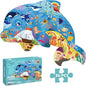 Floor Puzzles for Kids Ages 3-5, 4-6, Big Pieces Jumbo Puzzles Colorful Animal Shaped Puzzle Learning Educational Toys Games Gifts for Children(Dolphin-36 Pieces)