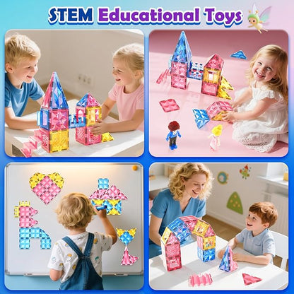 Diamond Magnetic Tiles for Kids: Magnet Building Blocks for Girls & Boys Age 3-8 Princess Castle Toy Birthday Sensory Game 4 5 6 7 8 12 Year Old Learning Classroom Must Have Decor