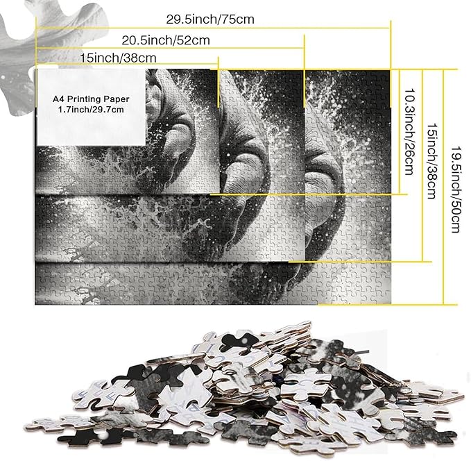 Hippo 1000 Pieces 3D Animal Thickened Wooden Jigsaw Puzzles for Adults Fun Home Decoration Education Game Stress Relief Toy Intellectual Game Challenge Educational 1000pcs (75x50cm)