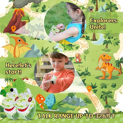 Walkie Talkies for Kids 2 Packs, Kids Toys for Boys Girls Aged 3 to 8 Years Old for Outdoor Adventure, Camping, Halloween, Christmas, Birthday Gifts (Green, Dinosaur)