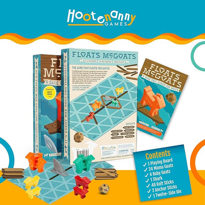 Hootenanny Games Floats McGoats Board Game | Build a Raft & Save Your Goats | Perfect for Family Games | 2-4 Players, Ages 10+