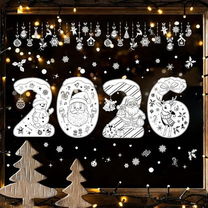 Christmas 2026 Cute Number Window Clings for Glass Windows,5 Sheets Static Christmas Window Decorations Xmas Holiday White Snowman Santa Window Stickers Decals for Party Home Winter Indoor Decor