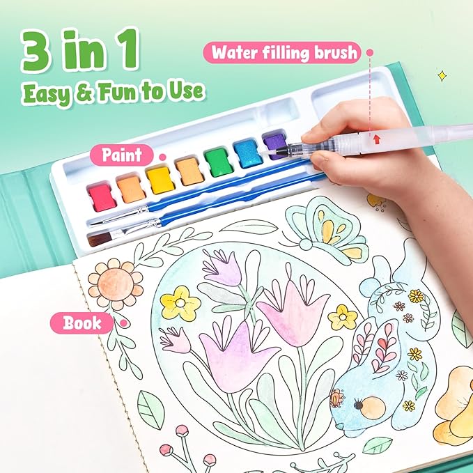 JoyCat Paint with Water Coloring Books for Toddlers, Watercolor Painting Sets for Kids Ages 3-5 4-8, Arts and Crafts Drawing Activities Toy Birthday Gift for Boys Girls (Spring)