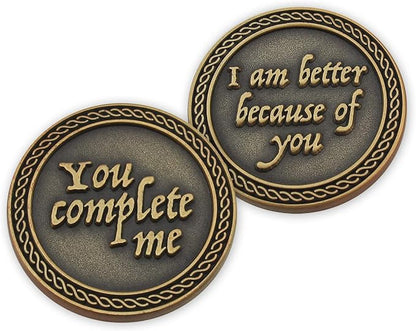 Romantic Love Expression Antique Gold Plated Pocket Coin for Date Night, You Complete Me, I am Better Because of You, Love Gift for Men & Women, from Him or Her
