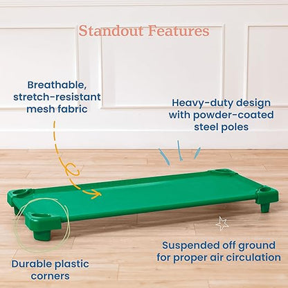 ECR4Kids Stackable Kiddie Cot, Ready-to-Assemble, Standard Size, Classroom Furniture, Green, 6-Pack