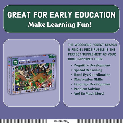 Mudpuppy Woodland Forest — 64 Piece Search & Find Puzzle Jigsaw Puzzle Featuring Diverse Woodland Animals and Over 40 Hidden Images to Find for Ages 4+
