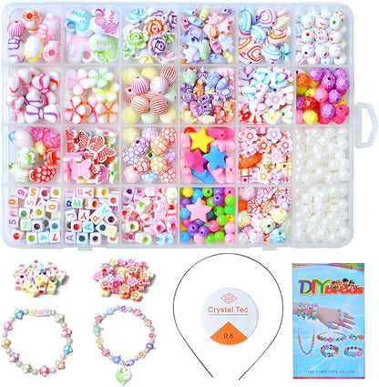 Kids DIY Bead Jewelry Making Kit, Beads for Girls Toys Bead Art and Craft Kits DIY Bracelets Necklace Hairband and Rings Toy for Age 4 5 6 7 8 9 10 11 Year Old Girl Gifts
