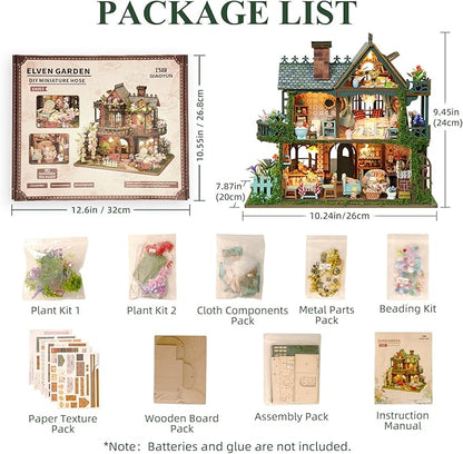 DIY Miniature House Kit with LED Lights, Fairy Garden Wooden Mini House Building Kit for Adults & Teens, Creative Crafts for Women, Friends & Hobbyists