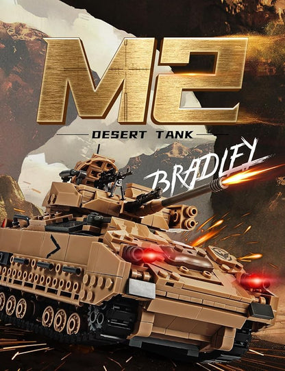 SEMKY Military Series M2 Bradley Tank MOC Building Blocks and Engineering Toy（1350 Pieces），with 3 Figure,WW2 Army Tank for Kid and Military Fan