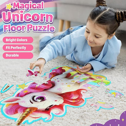 ZIZZ Unicorn Floor Puzzles for Kids Ages 3-5, 4-8 Years Old - Giant 48 Pieces Jigsaw Puzzles for Kids Ages 4-6 - Unicorn Toys for Girls - Puzzles for Toddlers - Girl Gifts for Birthday Christmas