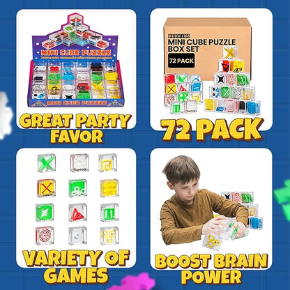 Bedwina Mini Cube Puzzle Box Set, 72-Pack Balance IQ Party Favor Games for Kids, Teens, Adults, 1.5 Inch Mini Games for Kids 3D Brain Teaser Maze Ball Puzzles Toy Stocking Stuffers Bulk