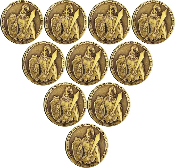 Faith-Forged Knight Christian Challenge Coin I Can Do All Thing Through Christ Bible Verses Pocket Hug Token (Pack of 10)