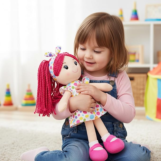 June Garden 14" Snuggle Cuties Sophie - Soft Cuddly Plush Doll Gift for Girls - Huggable Rag Doll - Pink M
