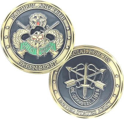 Military Challenge Coin USA Army Special Forces - Green Beret Faithful & True Valor Military Gift for Soldiers & Veterans - Disabled Veteran Owned Business - Army Prayer